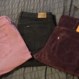 3 Pair Womens Colored Jeans, Lee's, Torrid And Levi Strauss Bundle #19